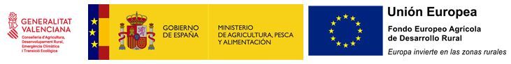 Imagen con los logos de la Generalitat Valenciana - Conselleria d'Agricultura, Gobierno de España - Ministerio de Agricultura, Pesca y Alimentación, y Unión Europea - Fondo Europeo Agrícola de Desarrollo Rural