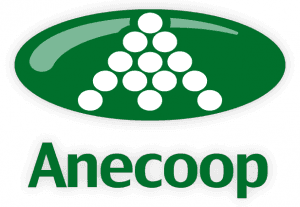 Logo de Anecoop con esferas en verde y blanco.
