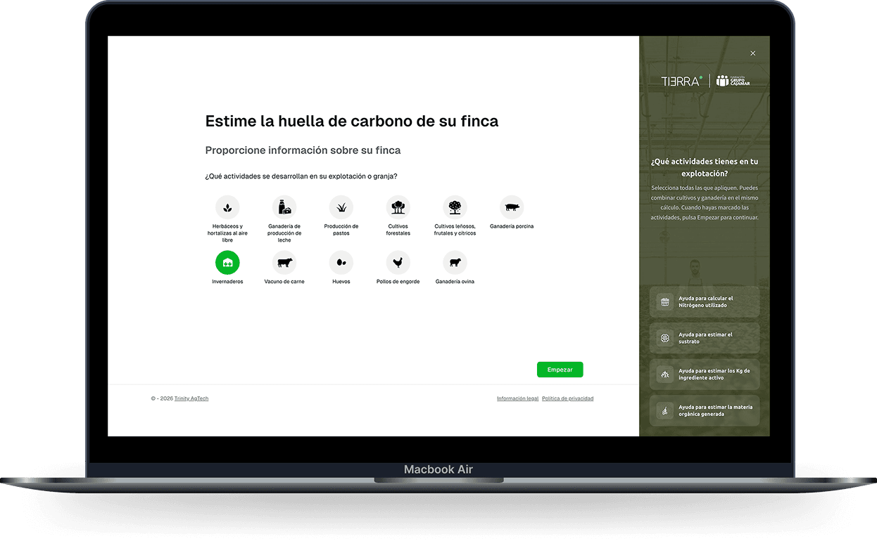 Página web para estimar la huella de carbono de una finca en MacBook Air.