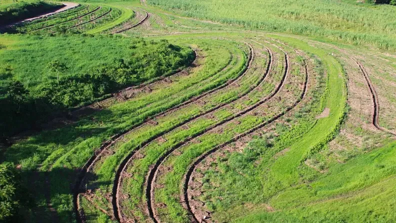Finca con diseño hidrológico keyline