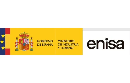 Banderín español y logotipo de ENISA.