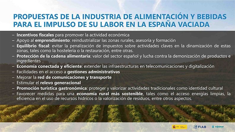 Propuestas de la industria de la alimentación y bebidas para el impulso de su labor en la España vaciada
