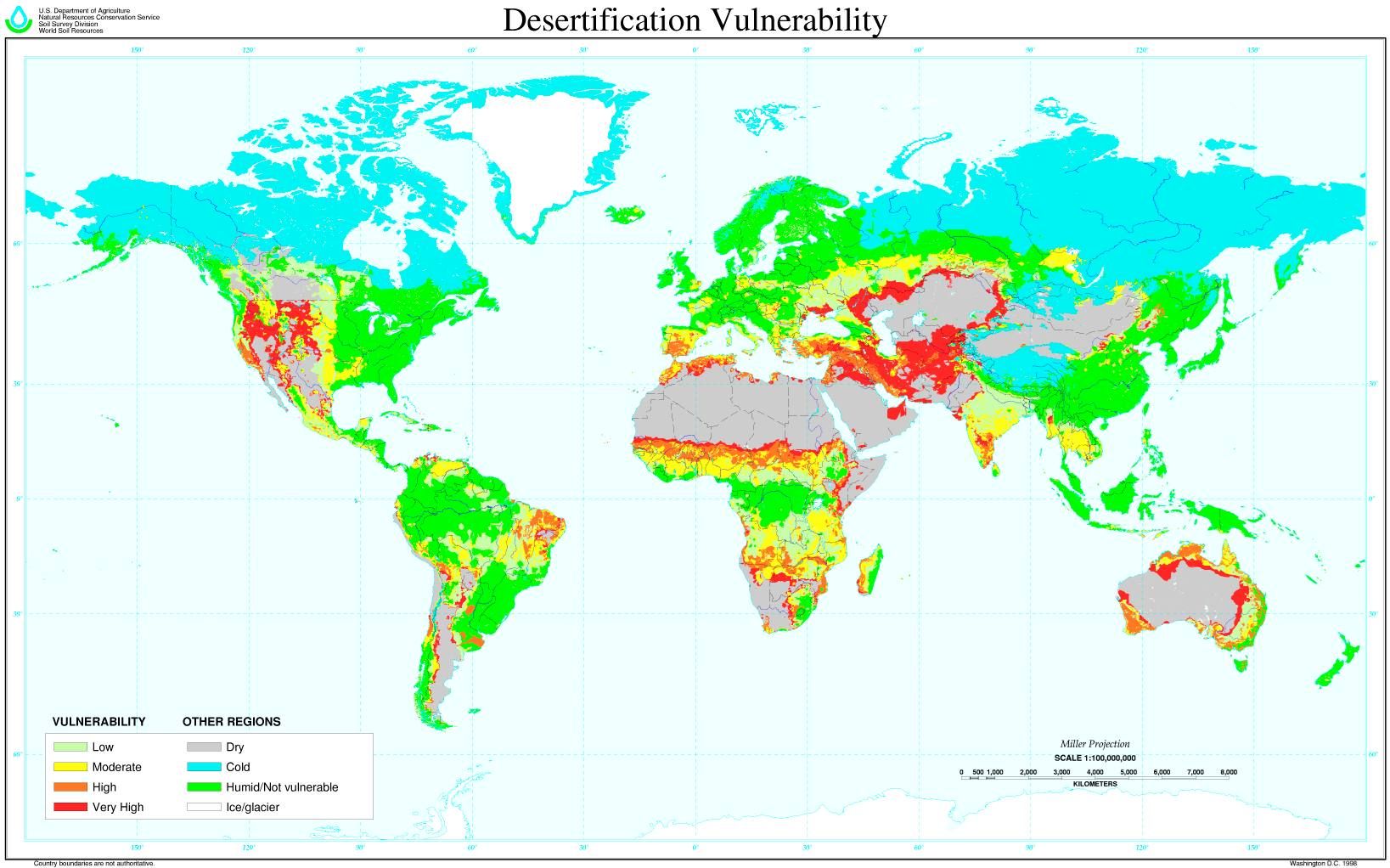 Mapa mundial de vulnerabilidad a la desertificación. USDA Employee Services