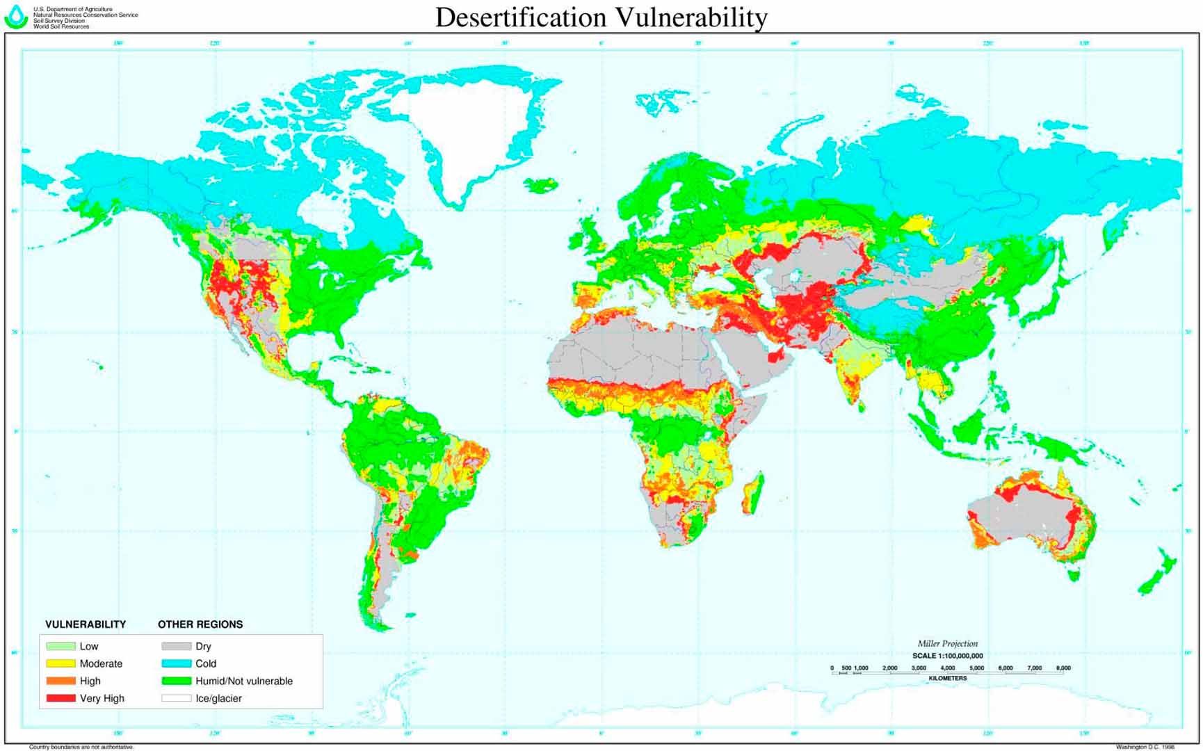 Mapa mundial de vulnerabilidad a la desertificación. USDA Employee Services