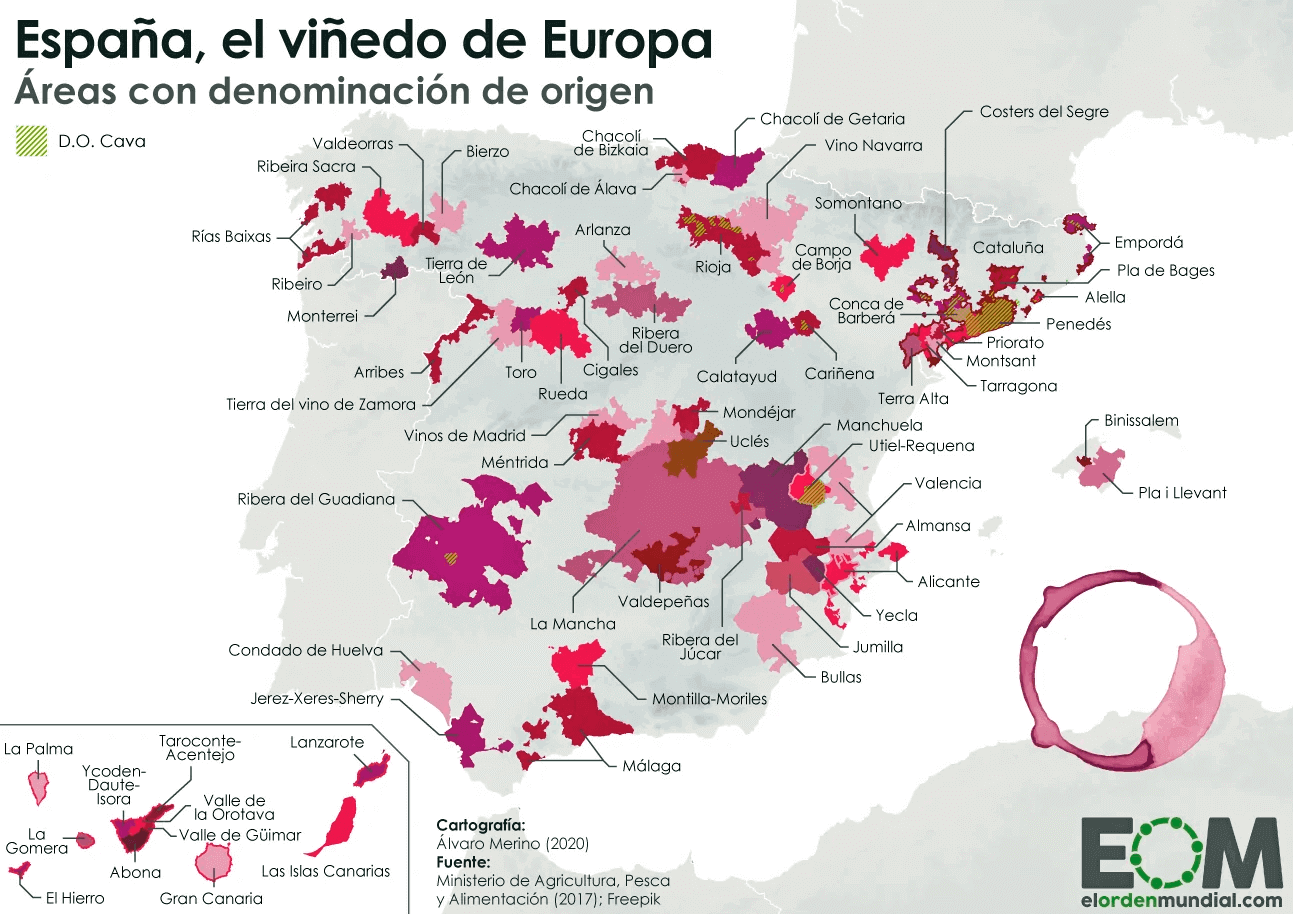 Los vinos de España con Denominación de Origen. Fuente: El Orden Mundial.