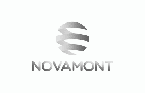 Logo de Novamont con esfera y texto en gris. Logo de Novamont con esfera y texto en gris.