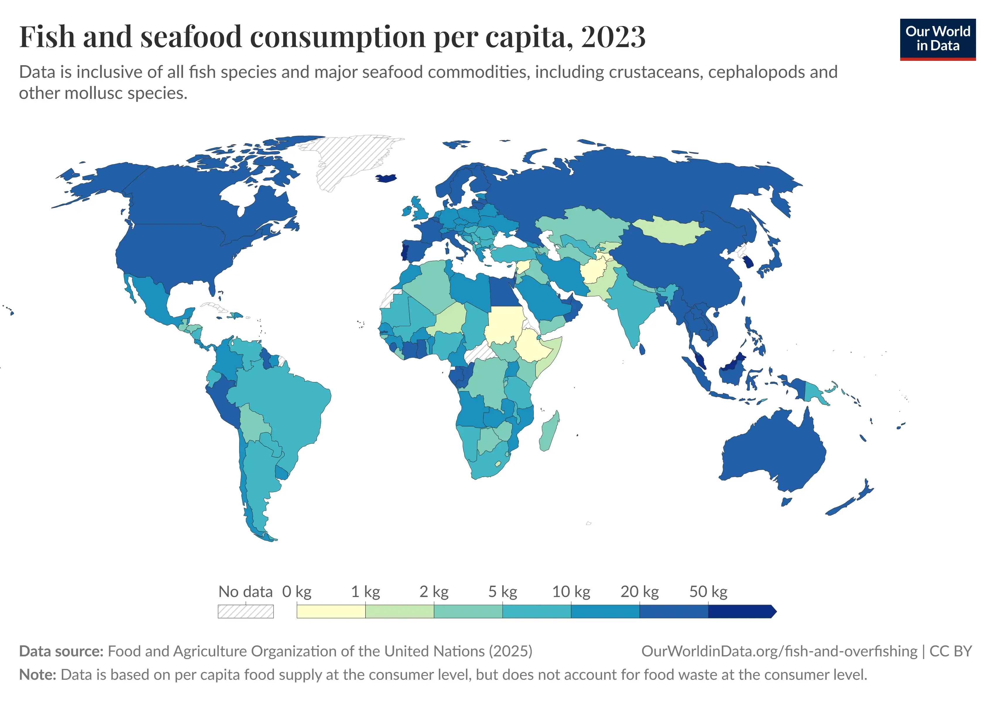 Mapa consumo pescado mundial per capita 2023