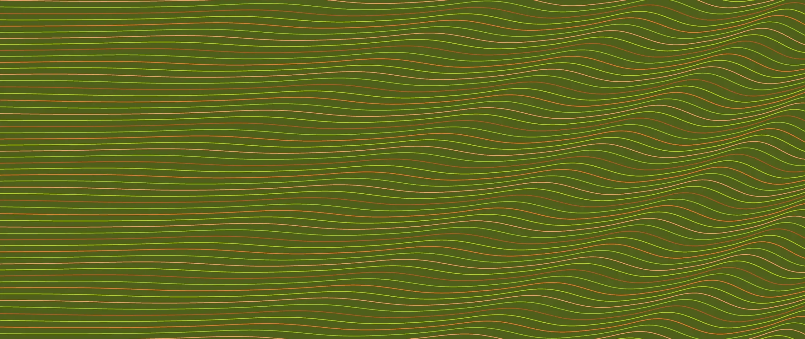 Líneas onduladas de colores verde, naranja y crema en un fondo verde oscuro.