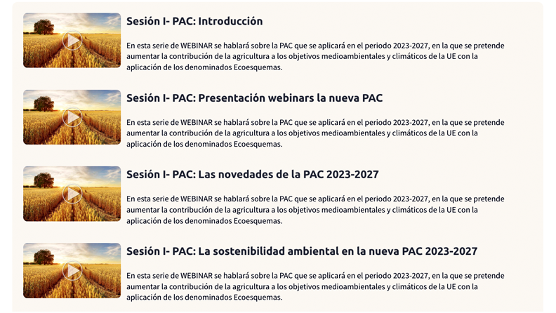 Sesiones webinar PAC en Plataforma Tierra