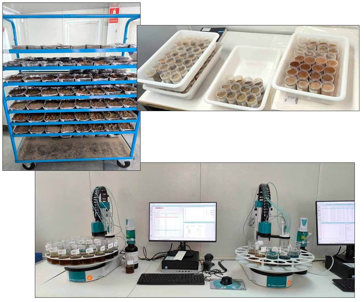 Proceso de análisis de las muestras de suelo en el laboratorio.