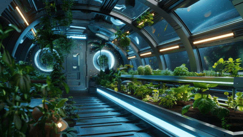 Nave espacial cultivada en su interior.