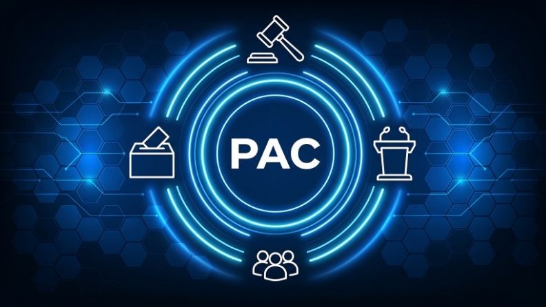 Icono conceptual de la PAC con símbolos de normativa, votación y comparecencia institucional