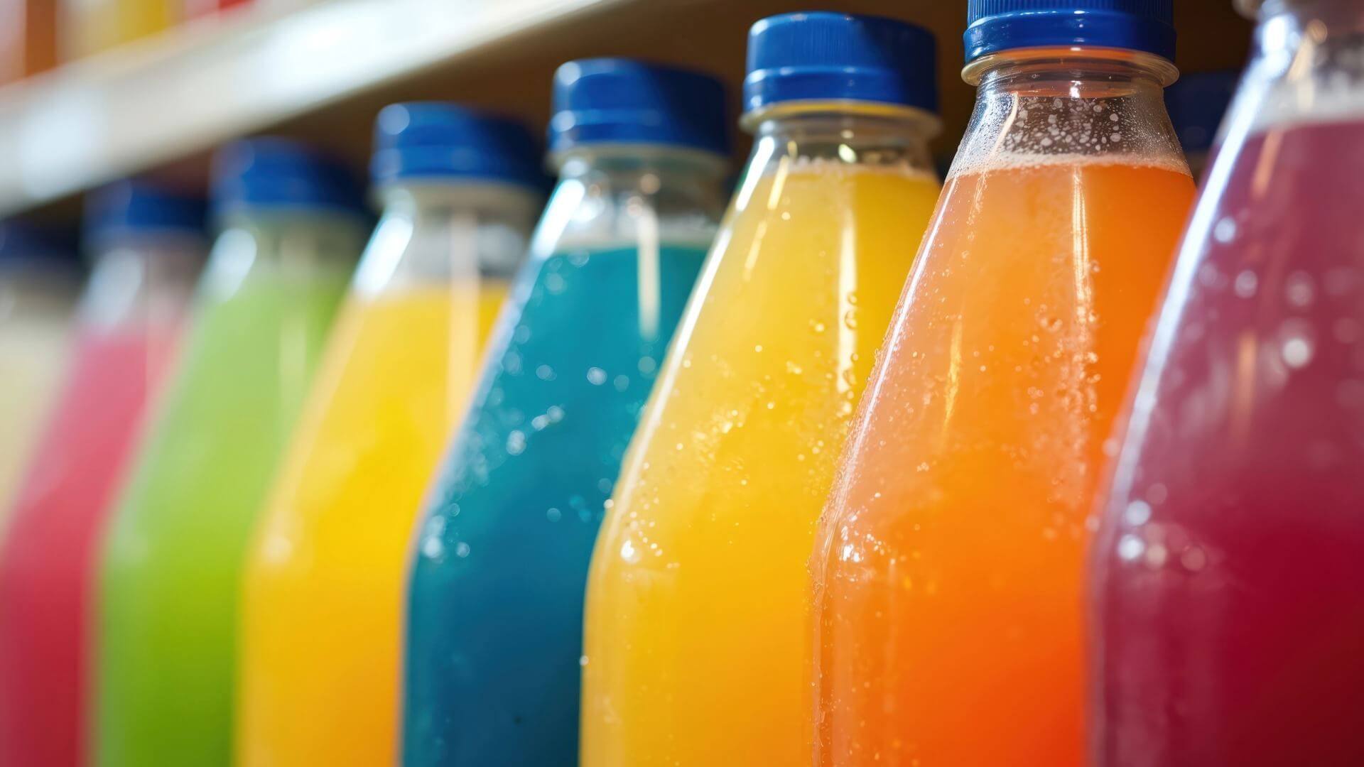 Mostrador de bebidas energéticas en supermercado.