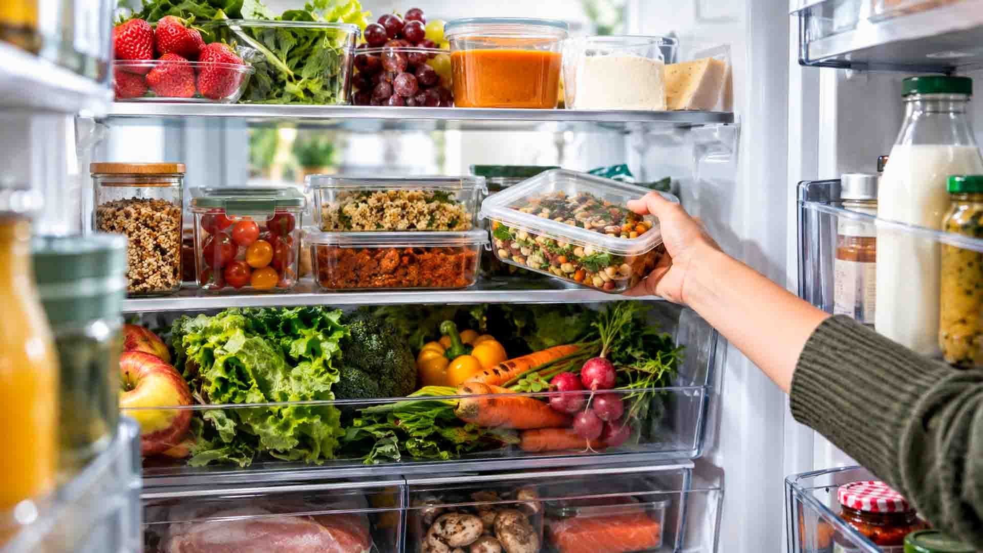 Person holding a container of food.