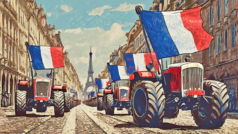 Ilustración de tractores en París (Francia).