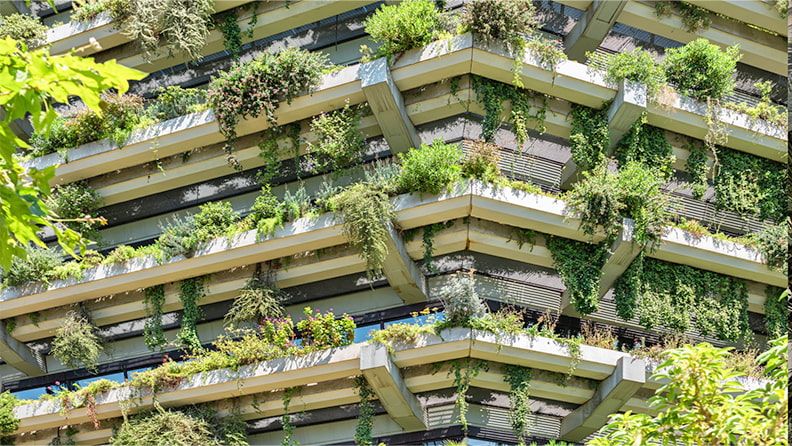 Edificio urbano con vegetación
