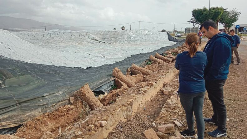 Representantes de COAG verifican las pérdidas tras la granizada en El Ejido.