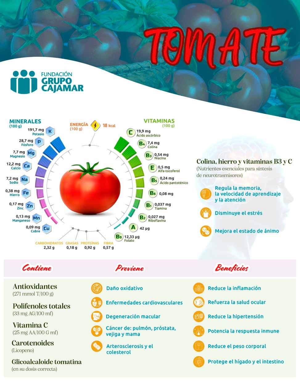 Vademecum nutricional y saludable de frutas y hortalizas: tomate.
