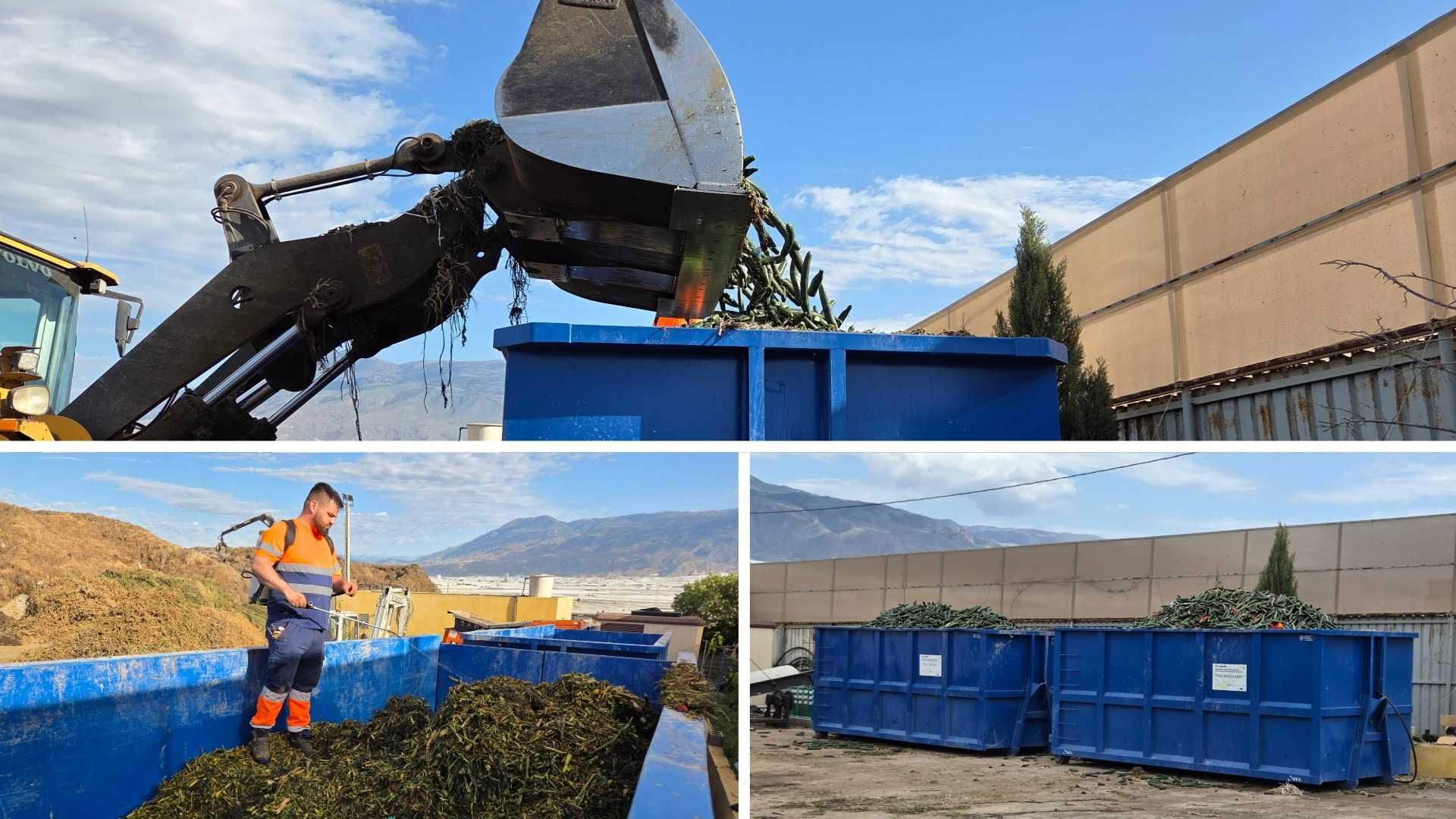 Figura 8.- Imágenes del proceso de compostaje 2 en cubas de 30 m3 tipo camión multilift en Servicios Ambientales Las Chozas.