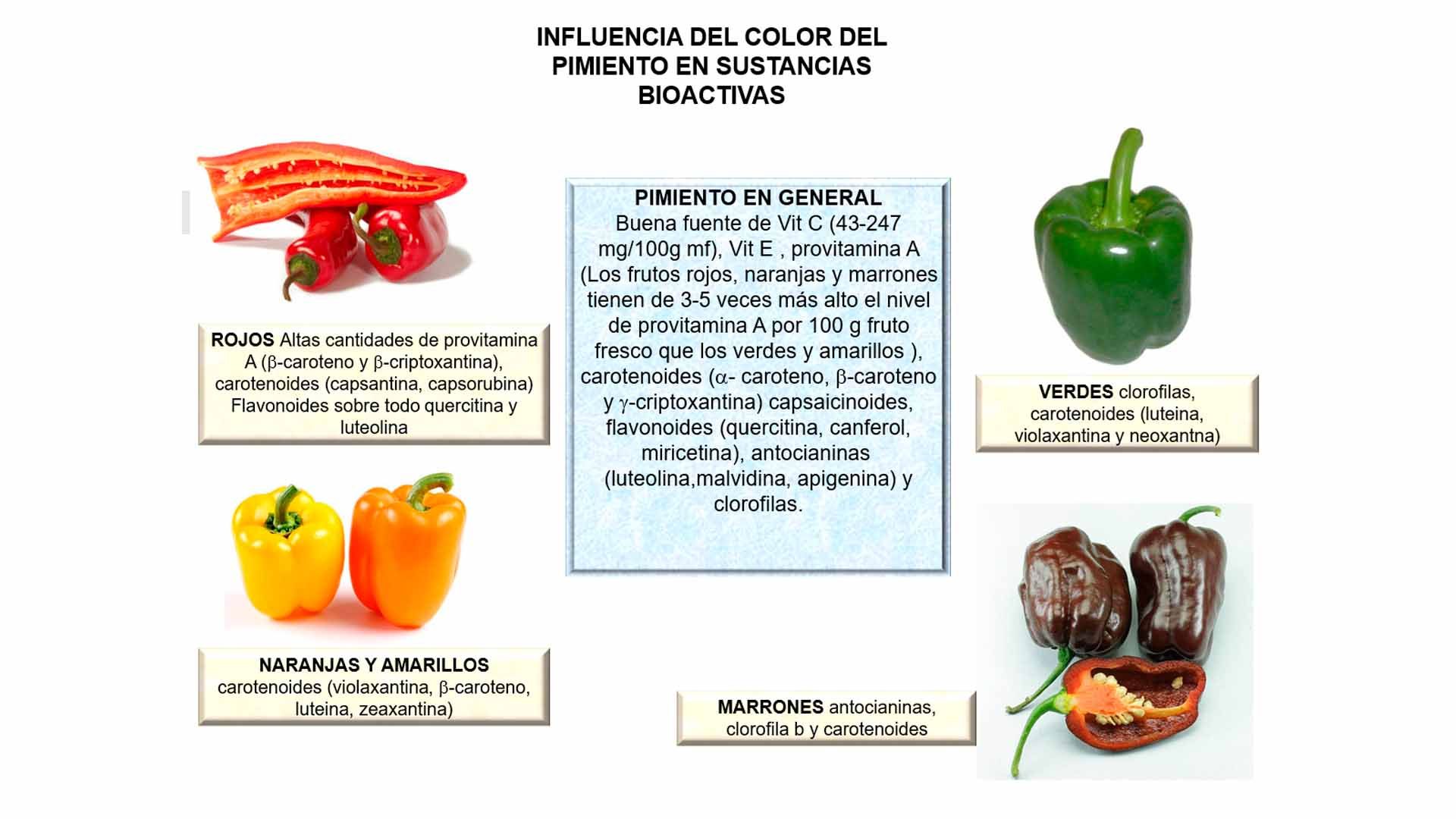 Influencia del color del pimiento en sustancias bioactivas y sus beneficios nutricionales.