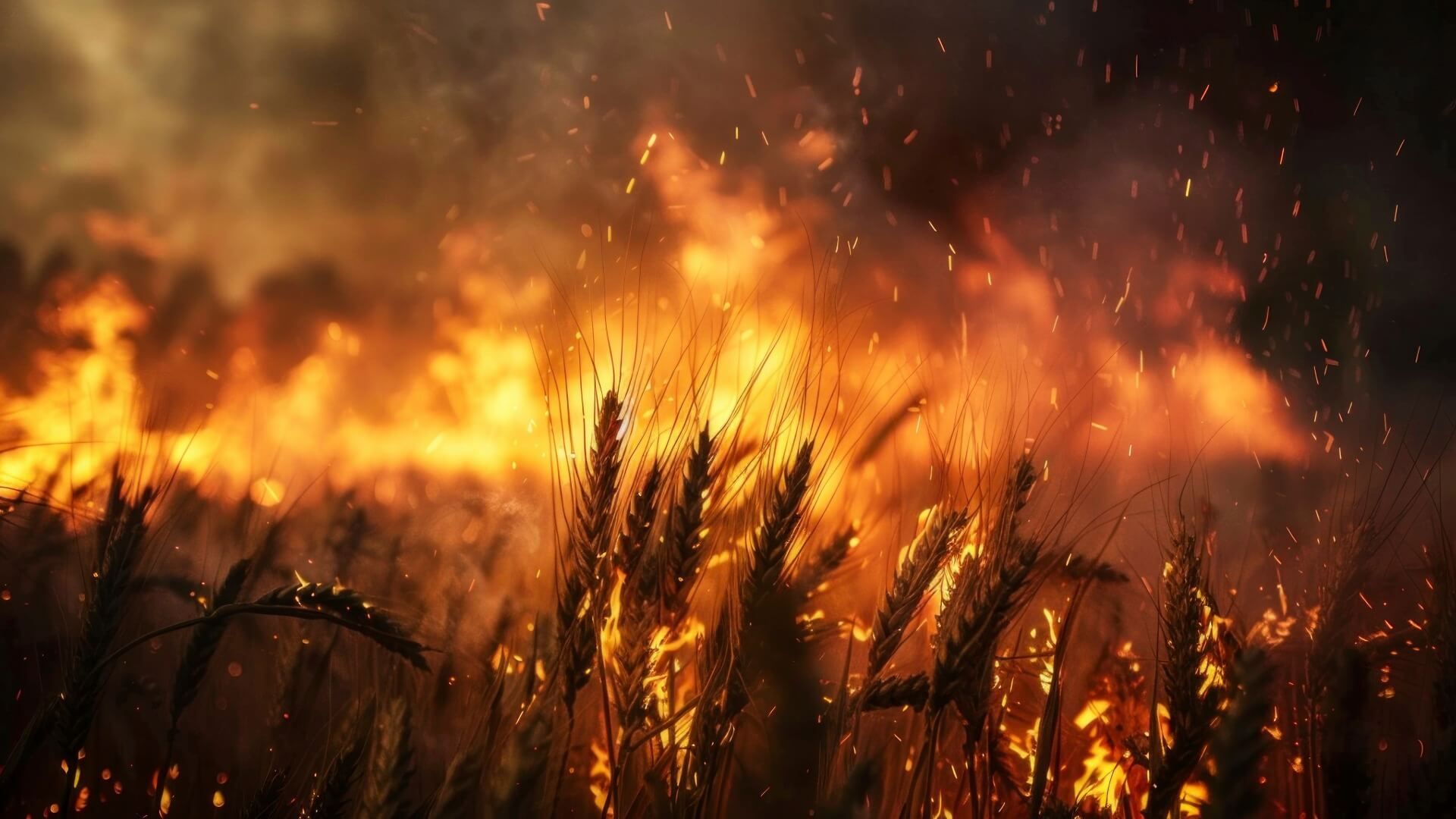 Incendio en un campo de trigo.