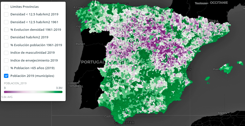 Mapa de la España vaciada, gráfica Geovacui