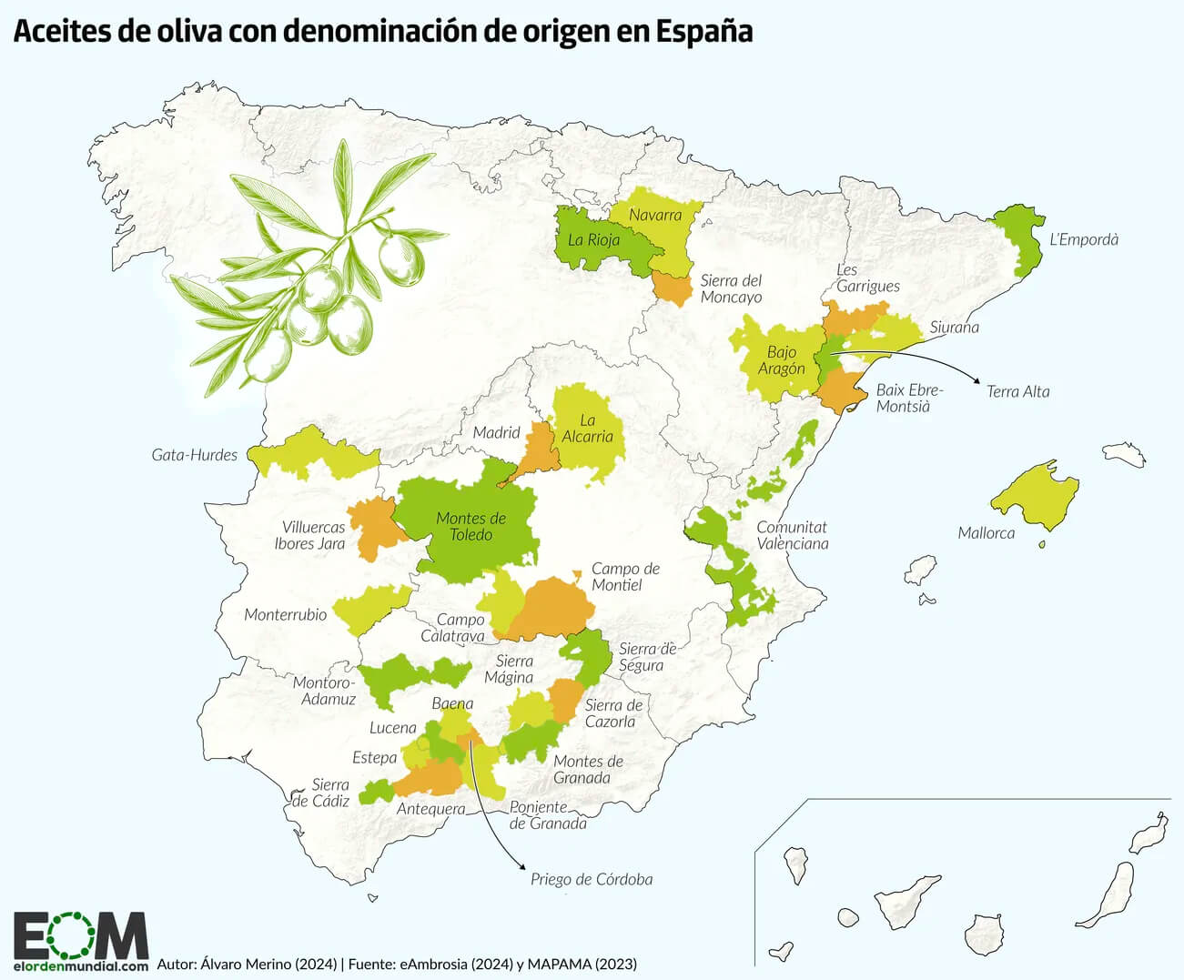 Aceites de oliva con denominación de origen en España. Fuente: El Orden Mundial