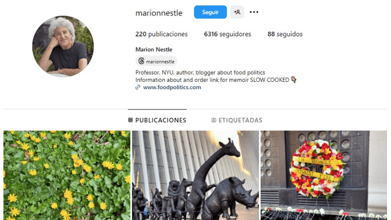 Portada del perfil de Instagram de la profesora, Marion Nestlé. Efeagro