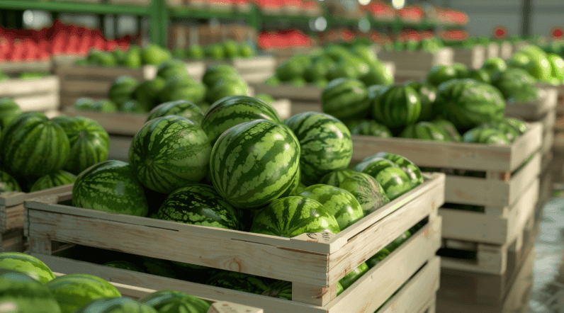 Partida de melones preparada para la exportación.