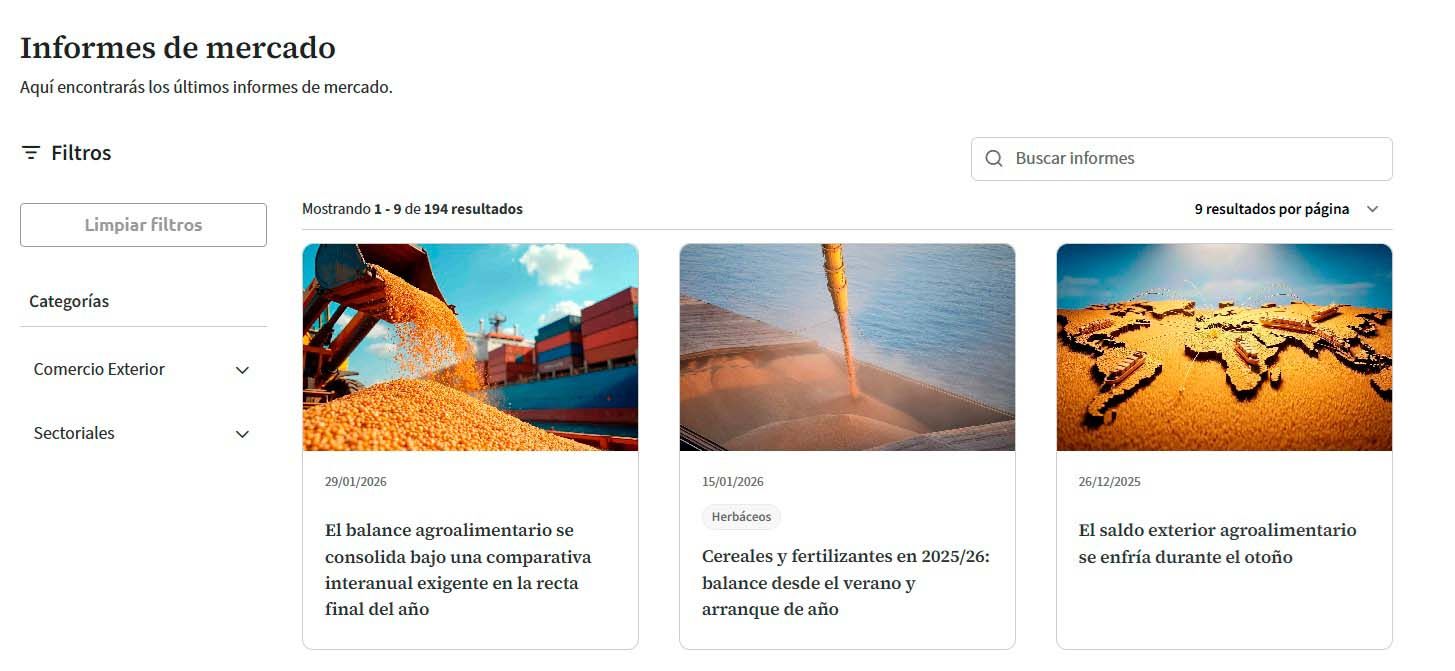 Pagina web de informes de mercado agrícolas.