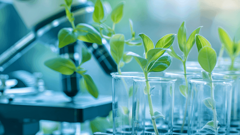 Clonación de plantas en laboratorio.