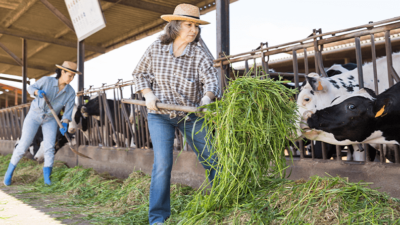 Dos mujeres trabajan en el entorno rural