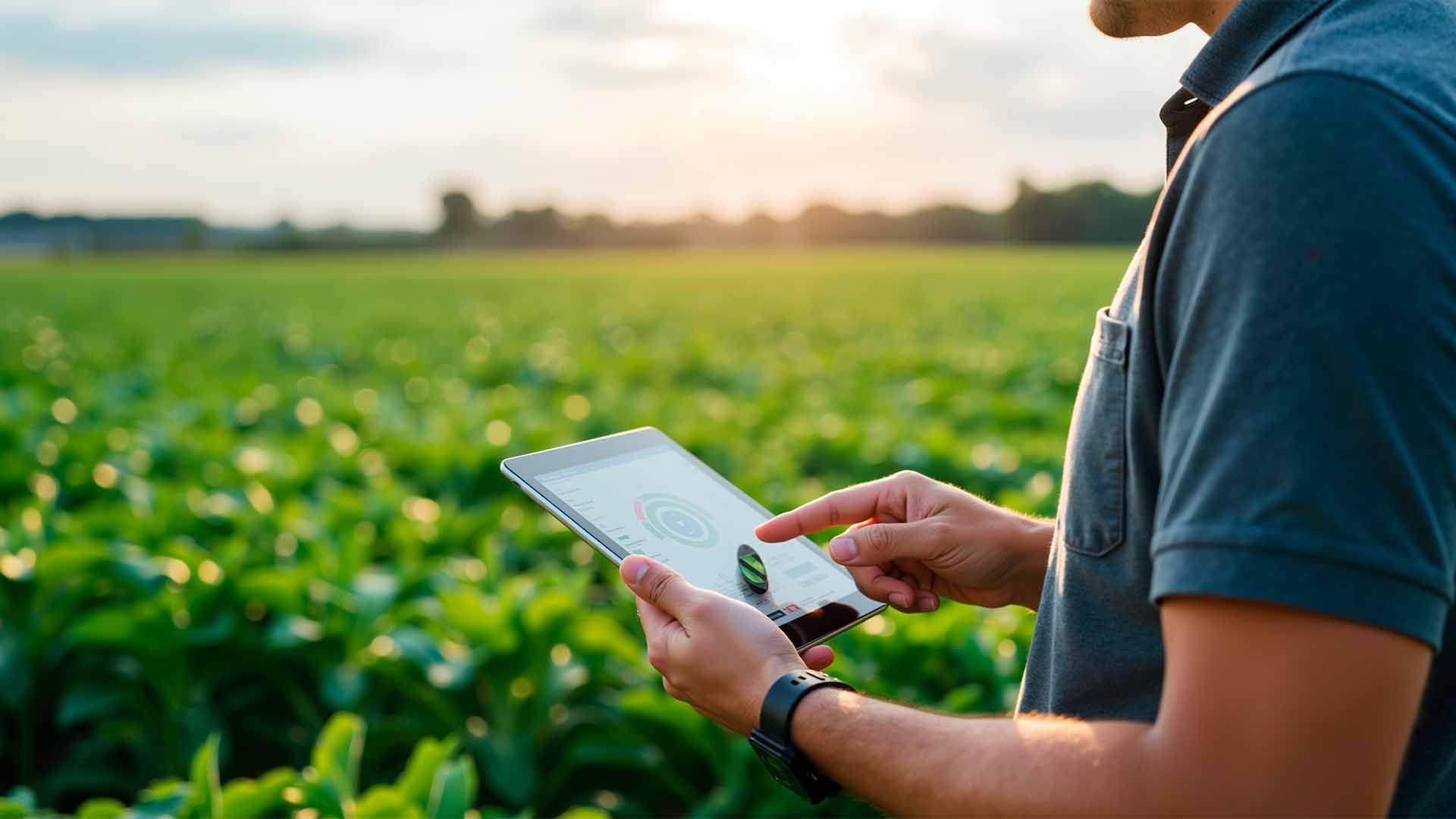 Agricultor usando una tablet