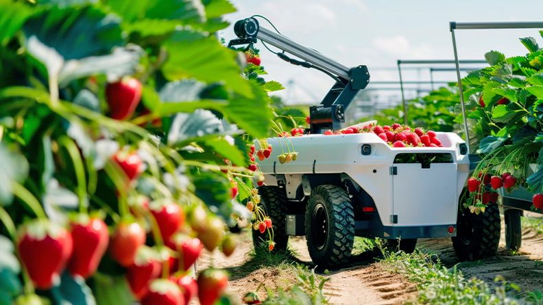 Robotización de la cosecha en una plantación de fresas