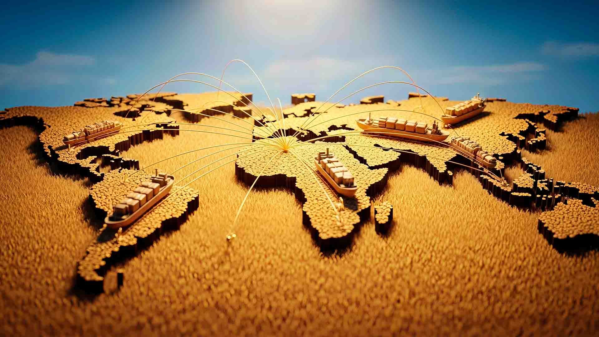 Rutas de envío mundial de granos.