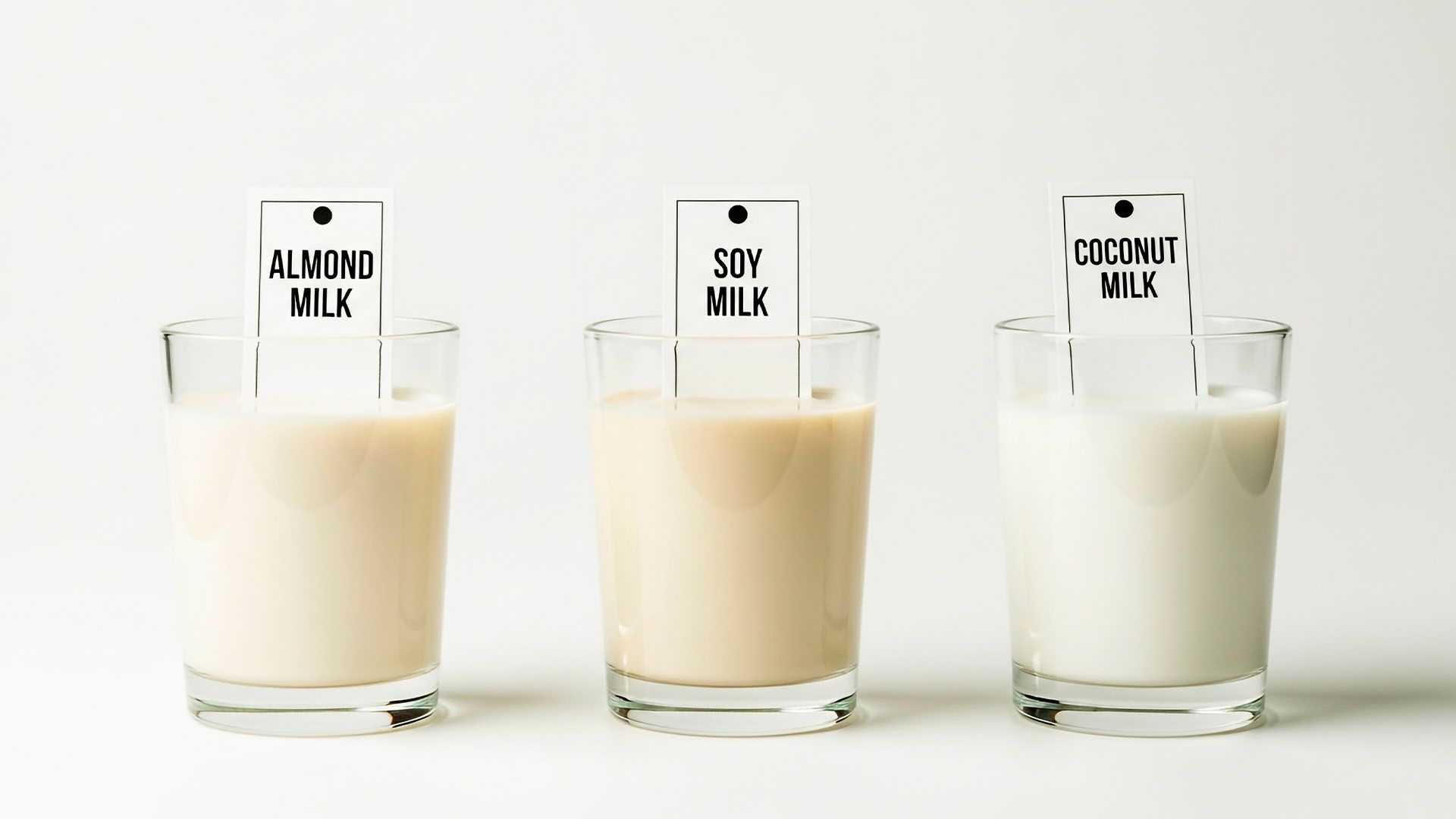 Vasos con distintos tipos de leche vegetal. Vasos con distintos tipos de leche vegetal.