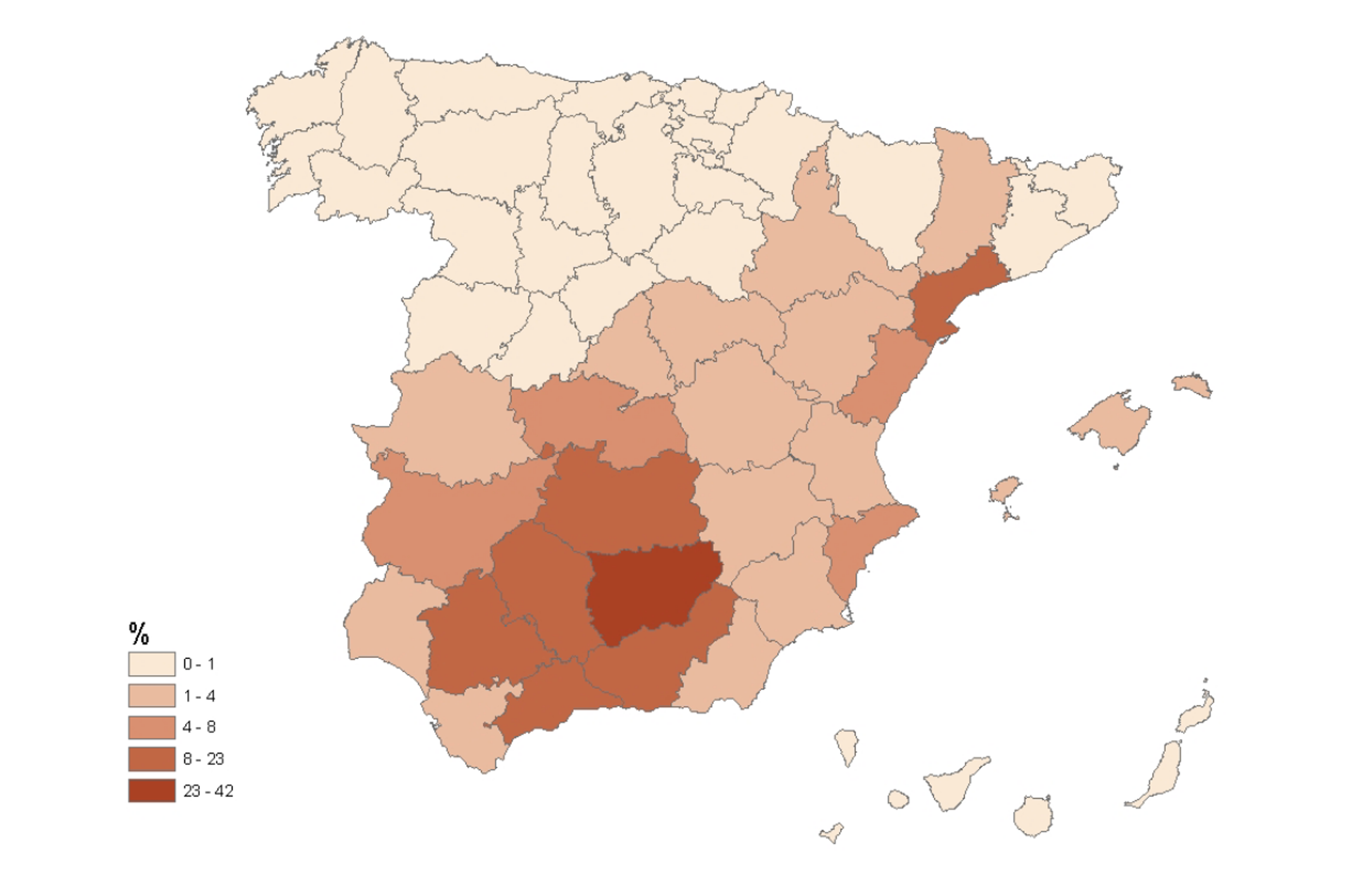 Superficie de olivar en España (%)
