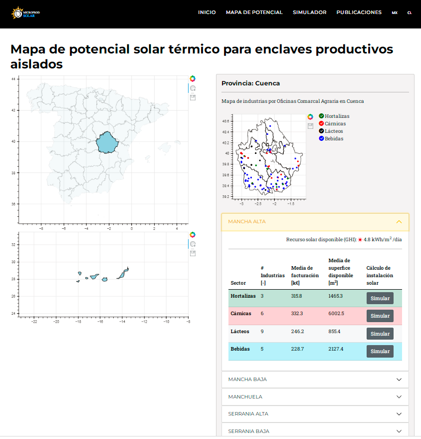 Mapa interactivo en preparación en el macro del proyecto, para conocer el potencial de desarrollo de proyectos en función del recurso solar. 