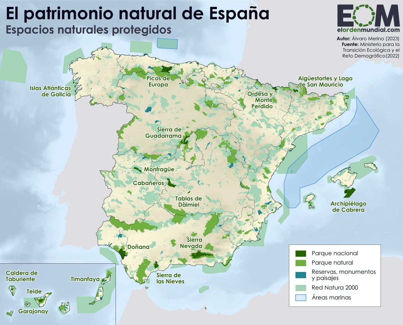 El mapa de los espacios naturales protegidos de España. Fuente: El Orden Mundial. 