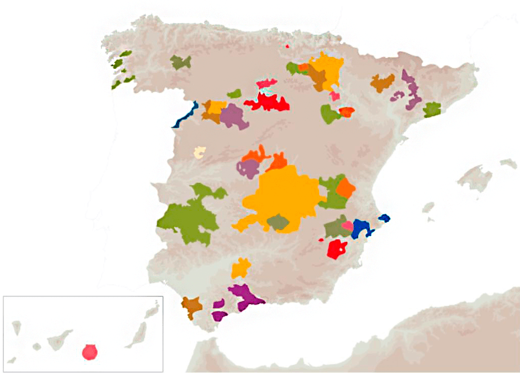 Mapa de las Rutas del Vino de España
