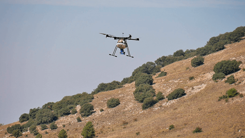 Vuelo del dron con las semillas